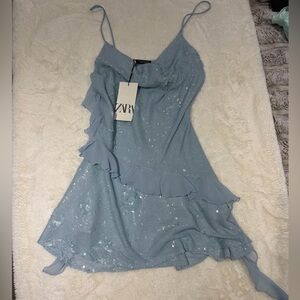 Zara Light Blue Sequin Embellished Fabric